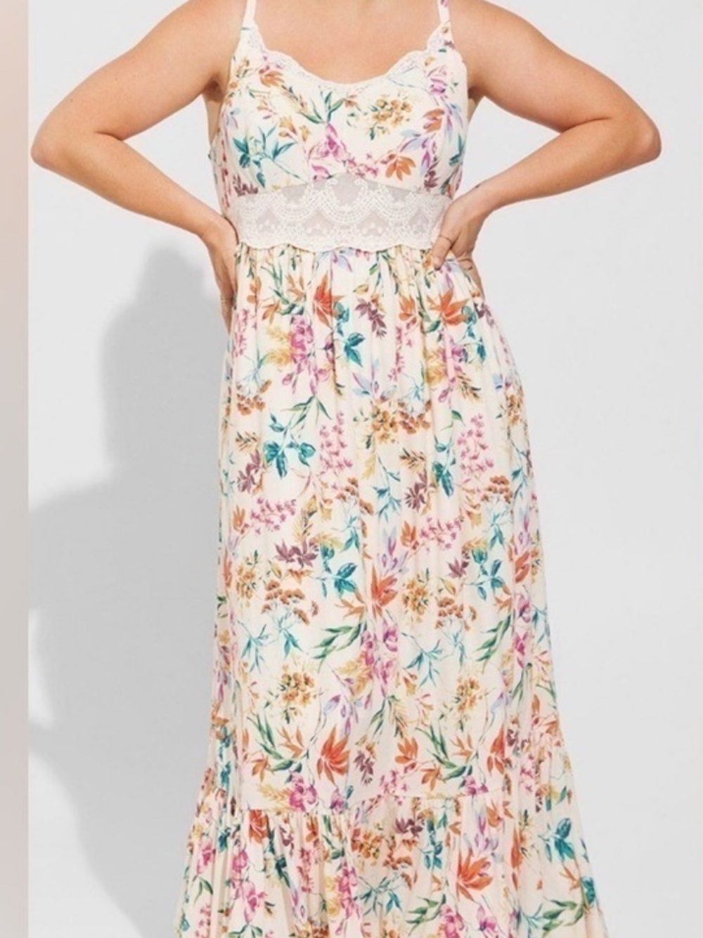 torrid Cream Floral Lace-Trim Maxi Dress